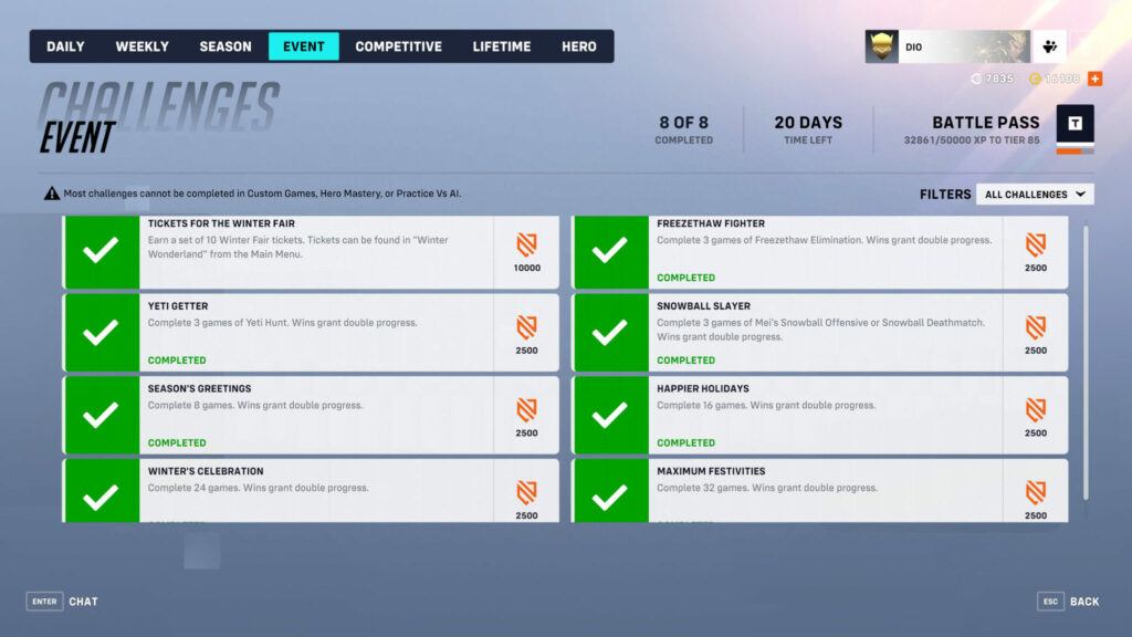 Overwatch 2 Winter Wonderland event challenges and rewards