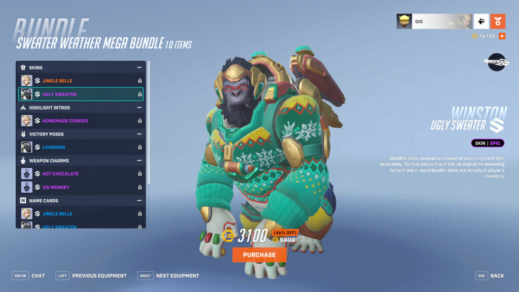 Overwatch 2 Ugly Sweater Winston skin 