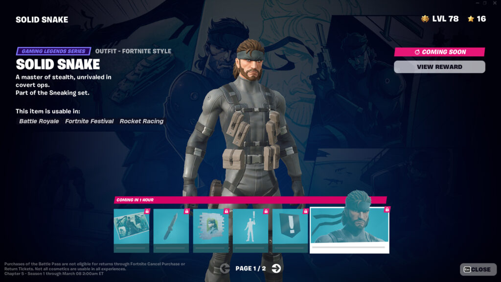 Fortnite v28.10 Solid Snake skin