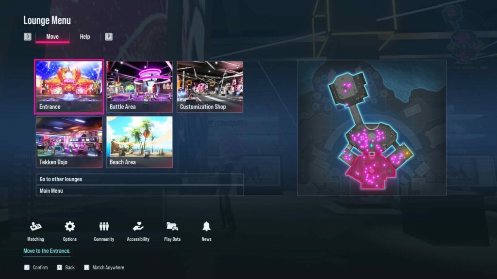 Screenshot of the Fight Lounge menu