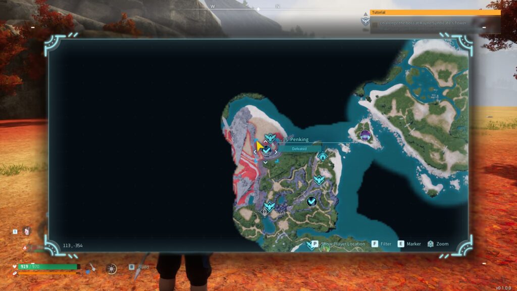 A player hovers over a dungeon boss that has been defeated on the Palworld map.