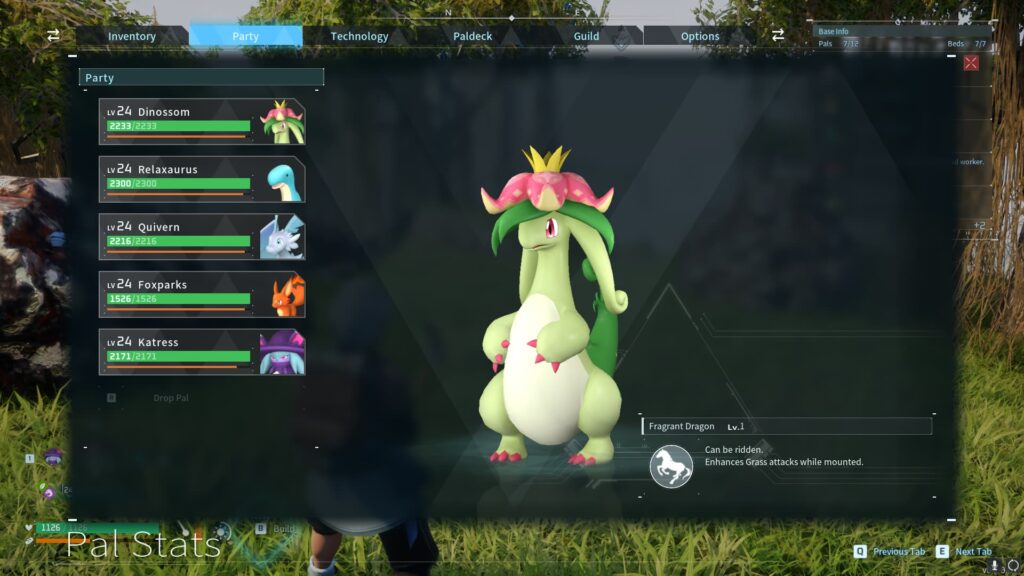 A Pal Tamer looks through their Pal Party in Palworld.