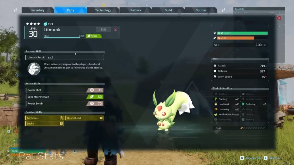 The details page of this Lifmunk in Palworld shows that the Pal's name can be changed with the Edit button.