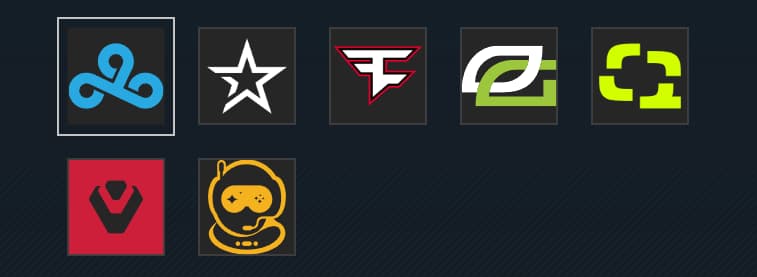 The seven partnered teams' logos for the HCS.