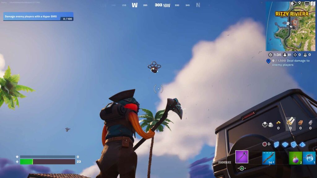 Fortnite Supply Drop in the sky with a player looking at it in a Hot Spot