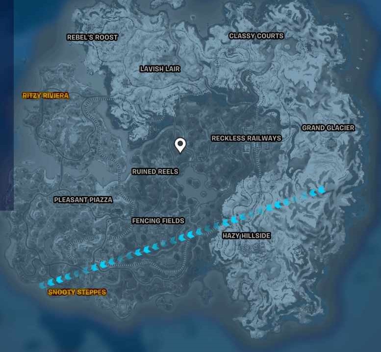 Fortnite Map with Golden lettering for Hot Spots