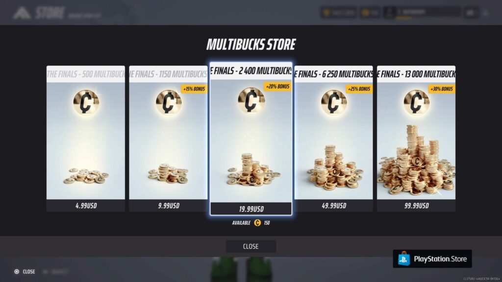 The Multibucks store in The Finals, which is the currency used to purchase new skins to equip.