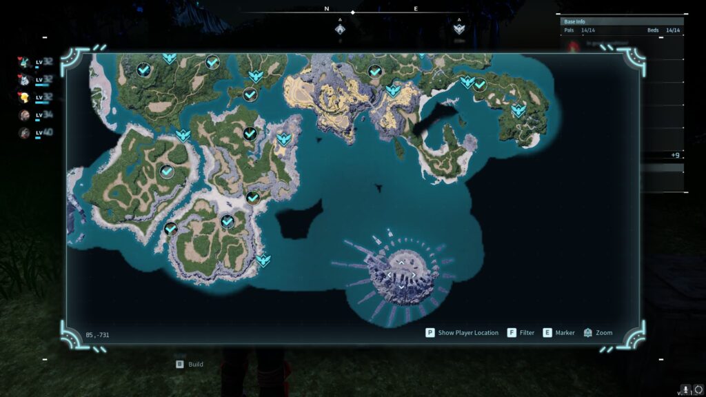 The Palworld map showing where to find the No. 1 Wildlife Sanctuary.