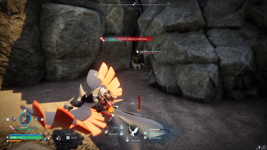 A player flies near an Eikthyrdeer Terra.