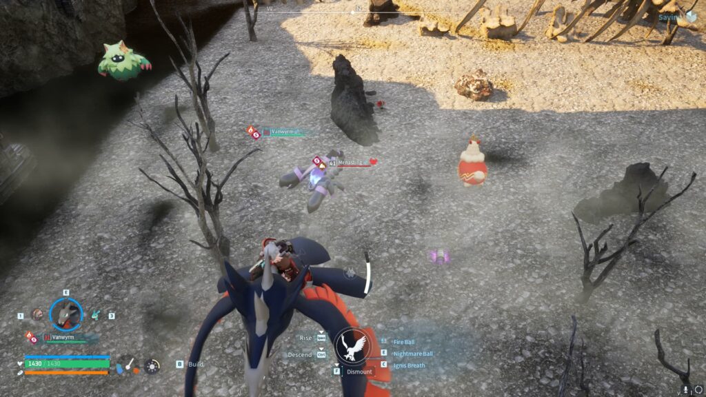 A player flies above a Menasting at the No. 2 Wildlife Sanctuary in Palworld.