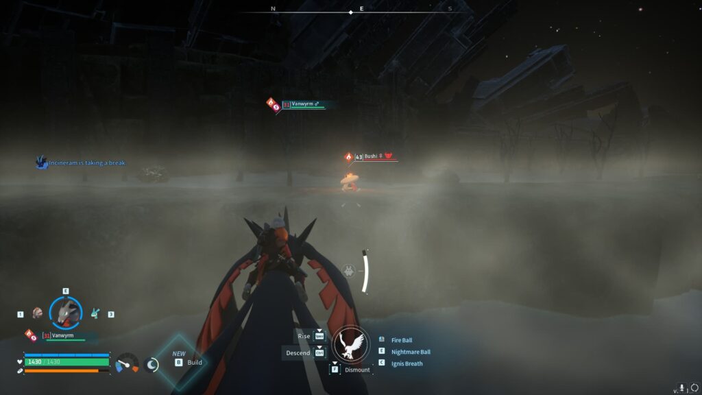 A player flies near a Bushi at the No. 3 Wildlife Sanctuary in Palworld.