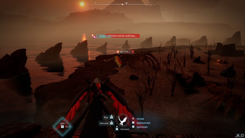 A player flies near a Faleris.