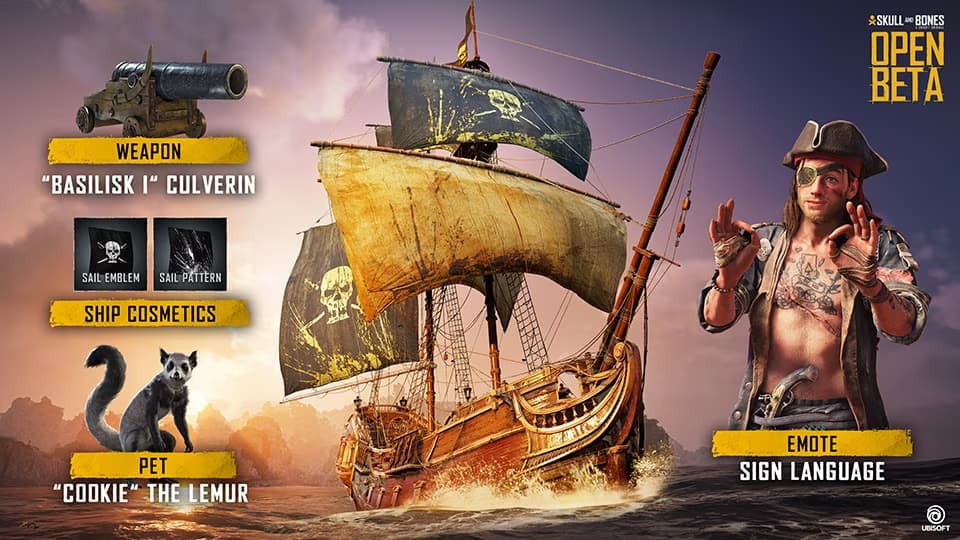 The various rewards available for the Skull and Bones open beta.