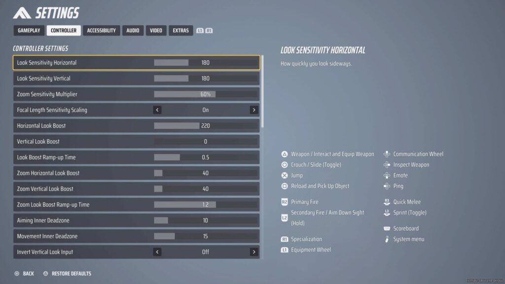 The first section of the best controller settings for The Finals.