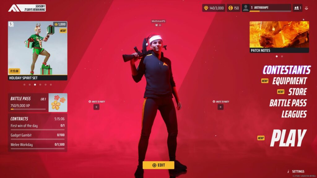 The Main Menu of The Finals with multiple menus and the contestant standing front and center.