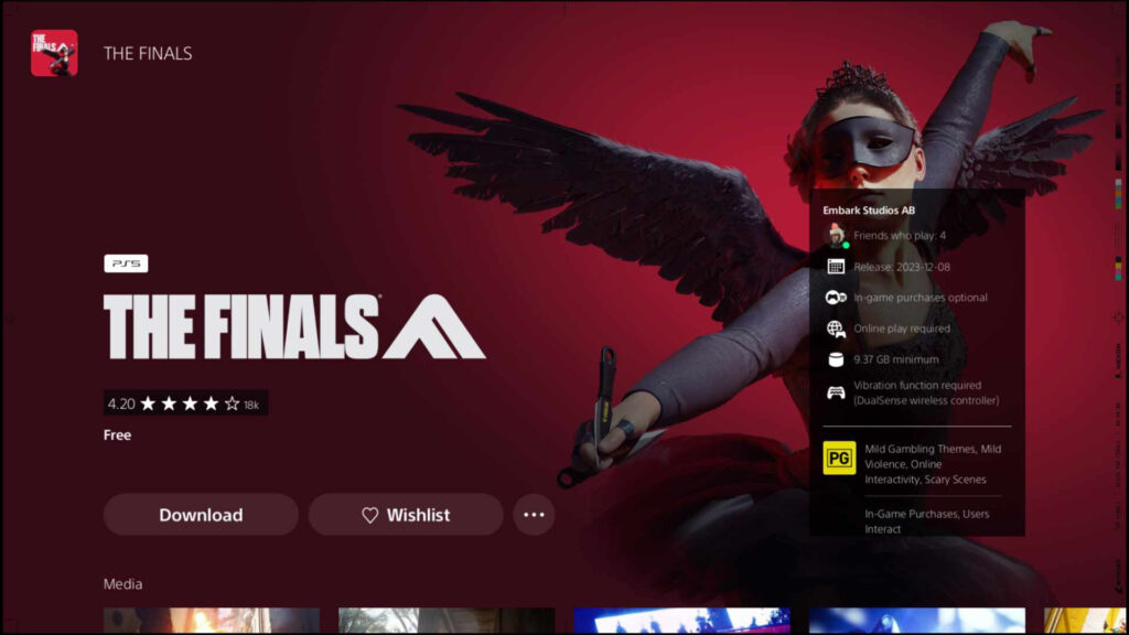 The Finals PS5 download screen.