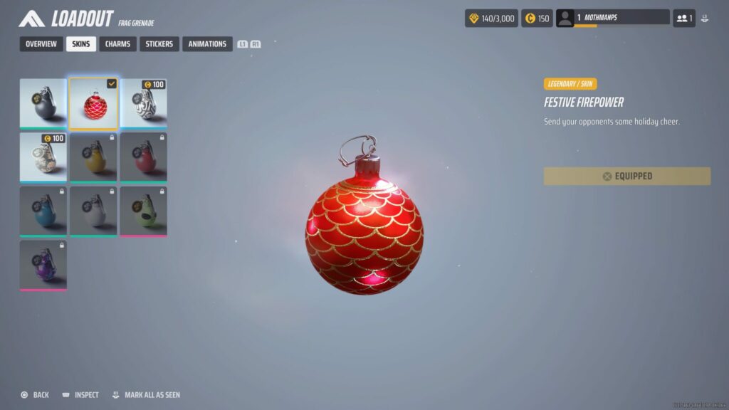 The Frag Grenade screen showing a skin equipped in The Finals.