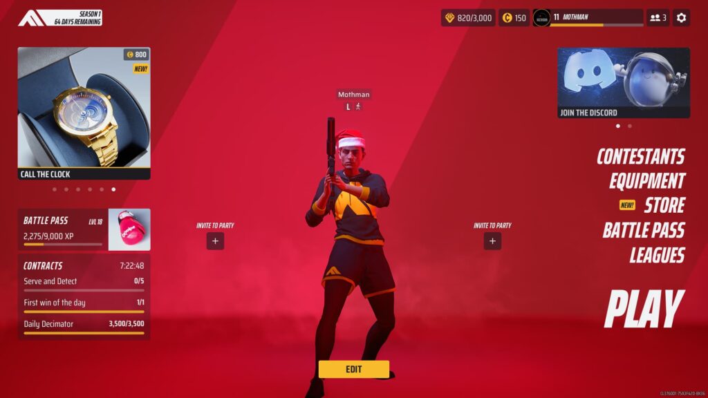 The main menu of The Finals, with a contestant standing front and center.