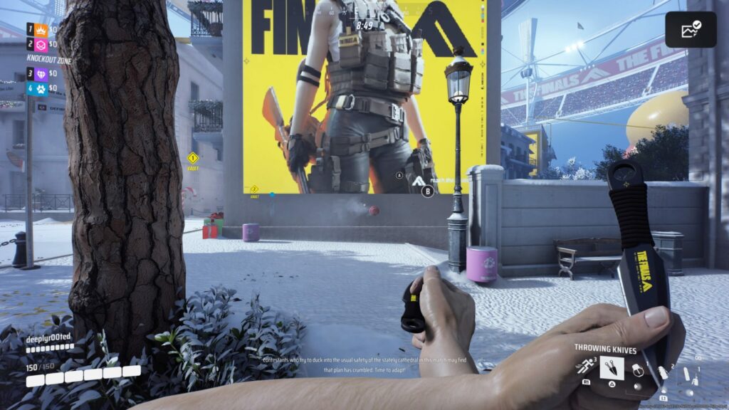 A player has thrown the explosive cylinder at a wall.