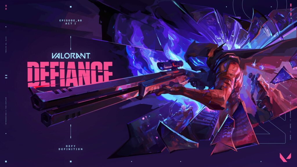Omen holds the new Outlaw sniper rifle for DEFIANCE, VALORANT Episode 8.