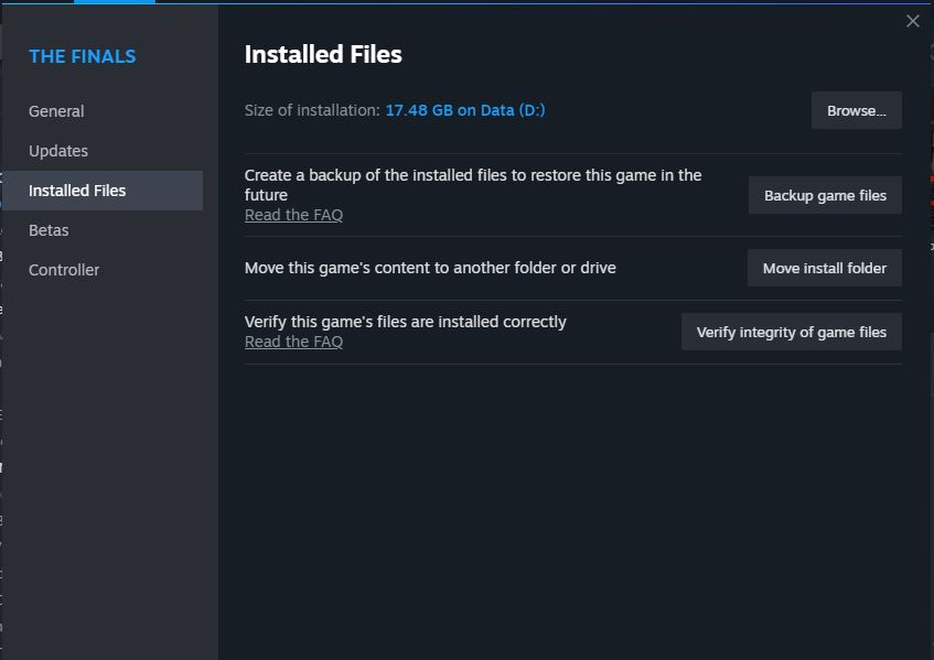Verify Integrity of Game in Steam for The Finals