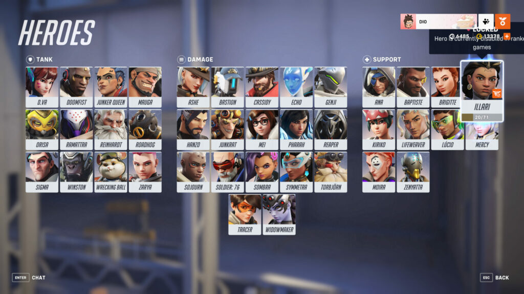 Illari cannot be selected in ranked games