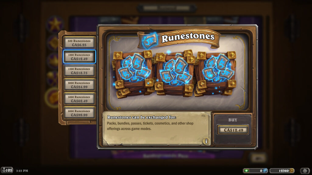 Runestones cost in Hearthstone