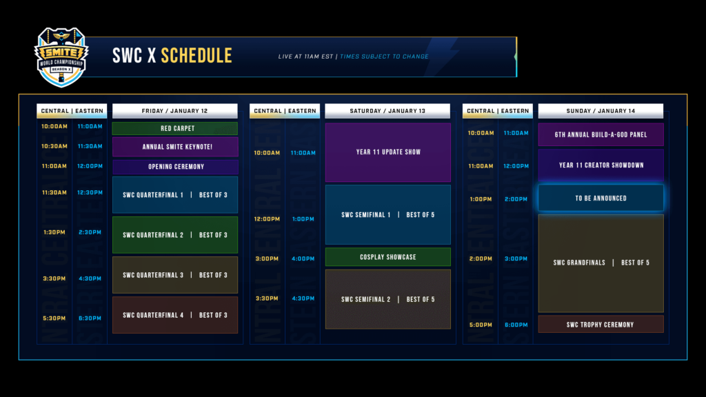 Season X SMITE World Championship 2024 schedule
