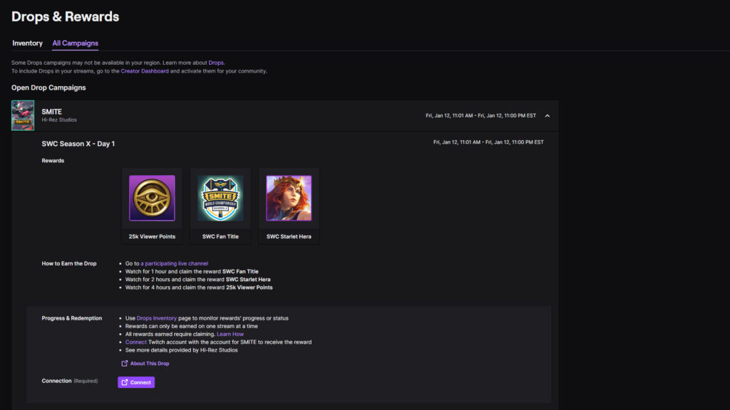 Season X SMITE World Championship Twitch drops screenshot 