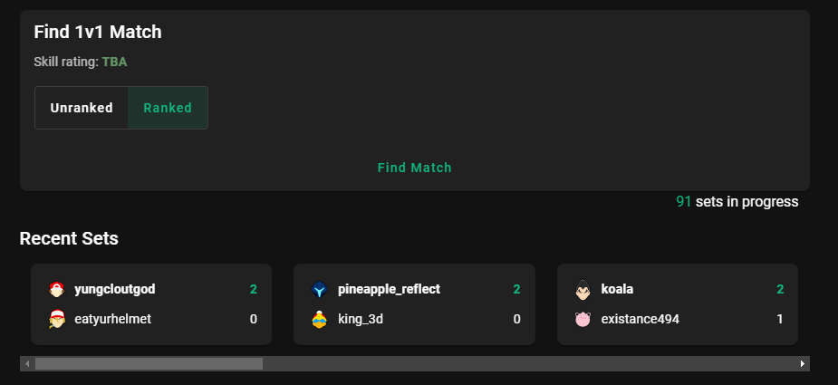 The Matchbox Smash Ultimate ladder offers both ranked and unranked.