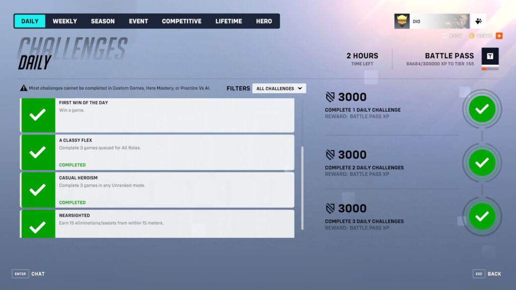 Complete daily challenges for Battle Pass XP