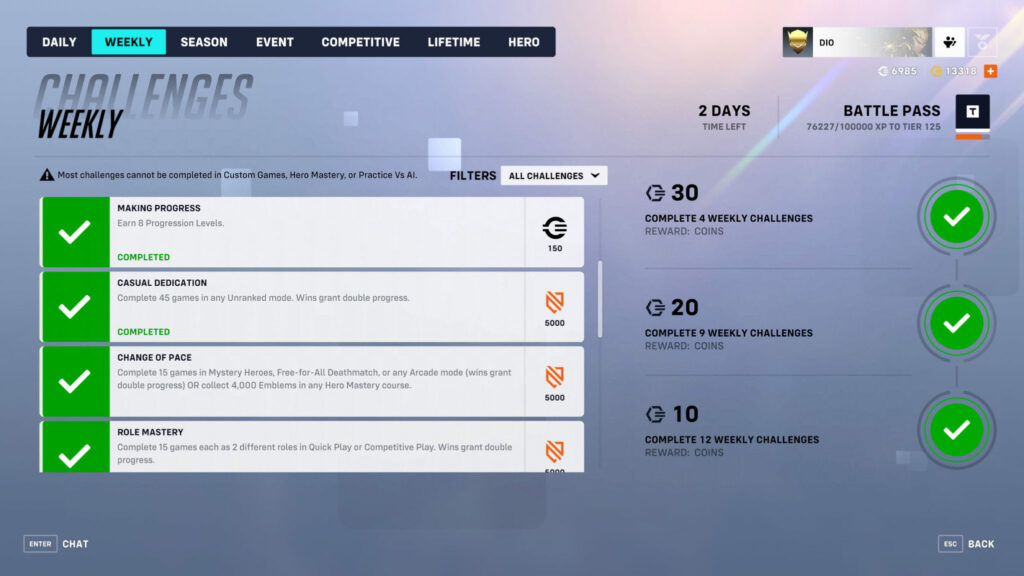 Overwatch 2 weekly challenges screenshot 