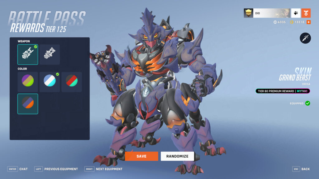 The mythic Orisa skin is unlocked upon reaching tier 80 of the paid Battle Pass