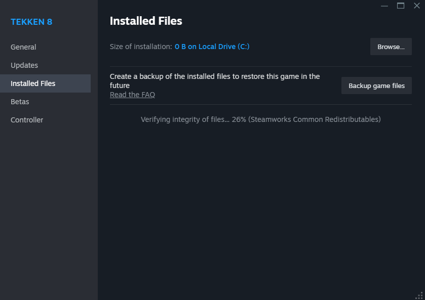 Screenshot of verifying Tekken 8's file integrity 