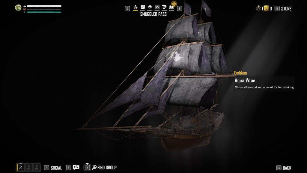 Aqua Vitae in the Skull and Bones Season 1 Smuggler Pass.