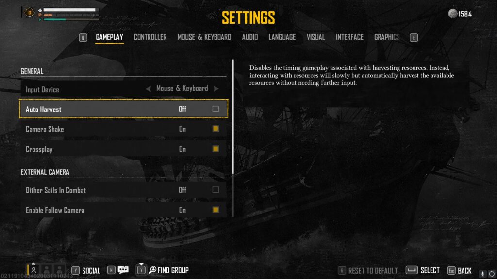 A look at the Auto Harvest setting in Skull and Bones.