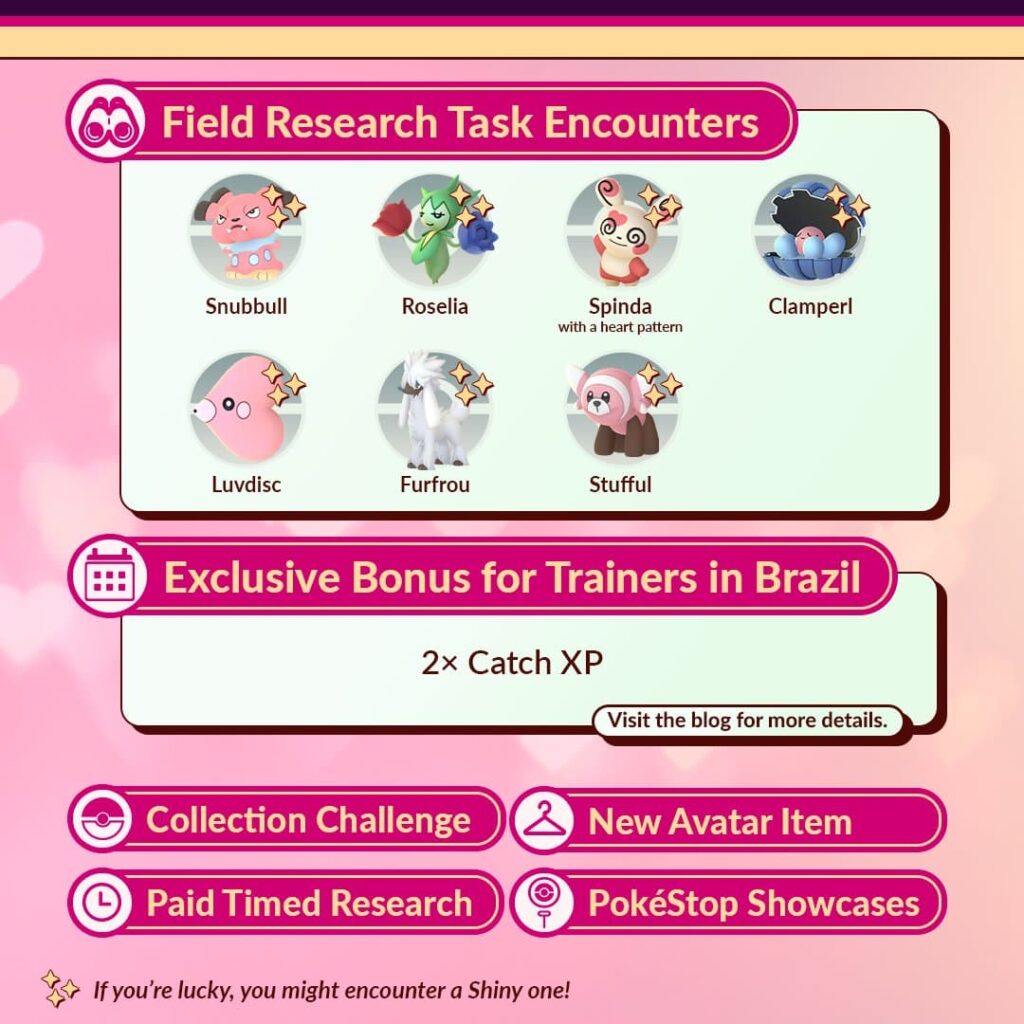 Field Research Task encounters and other event information for the Pokemon GO Carnival of Love event.