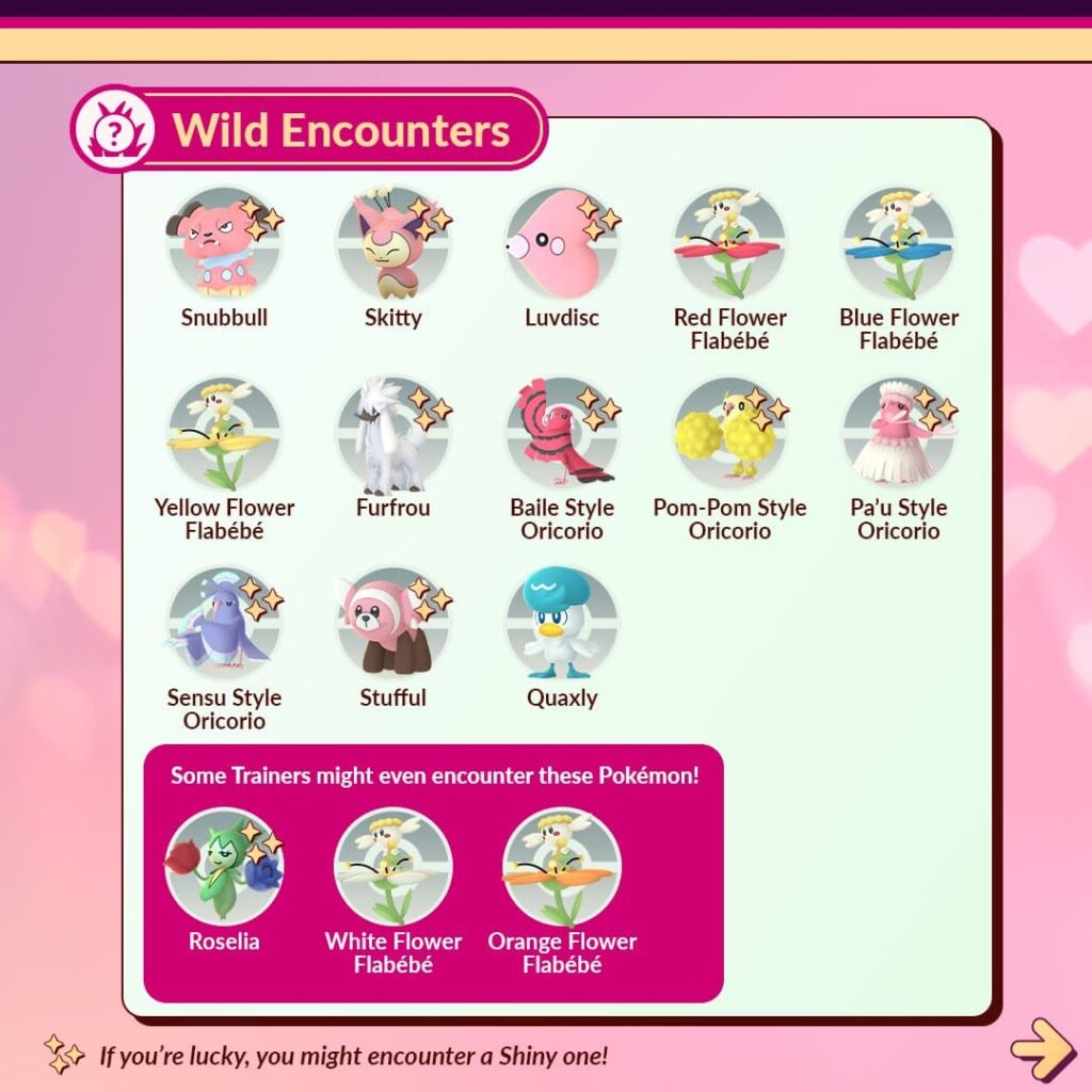 All of the wild encounters for the Pokemon GO Carnival of Love event.