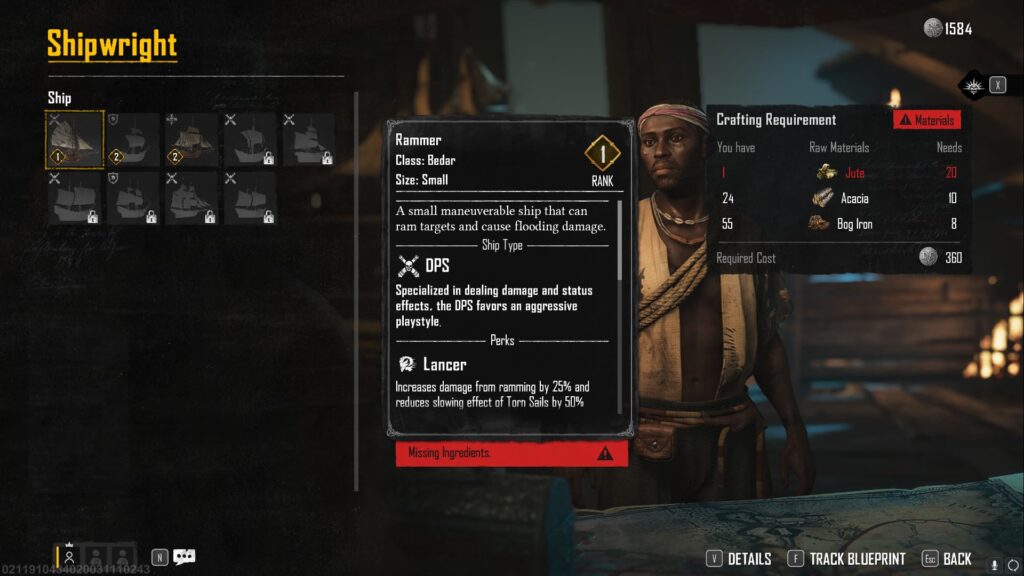 A player chooses to craft the Bedar ship at the Shipwright in Skull and Bones.