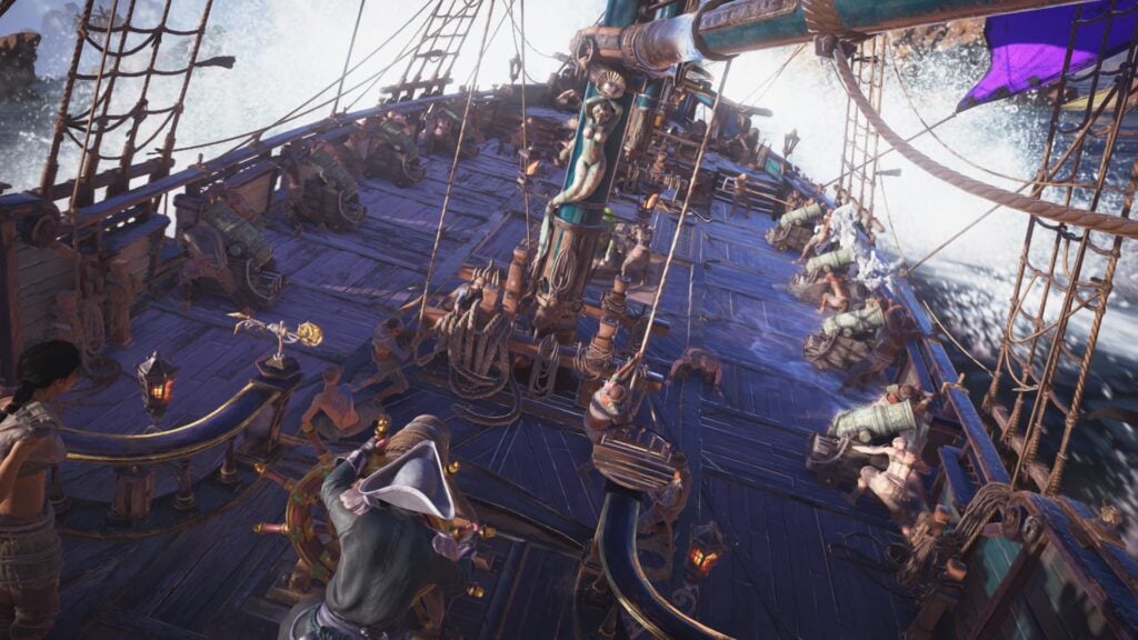 A pirate steers his ship in Skull and Bones.