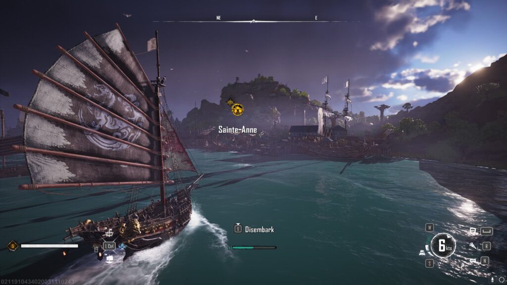 A pirate captains his ship to disembark at the Sainte-Anne Pirate Den.