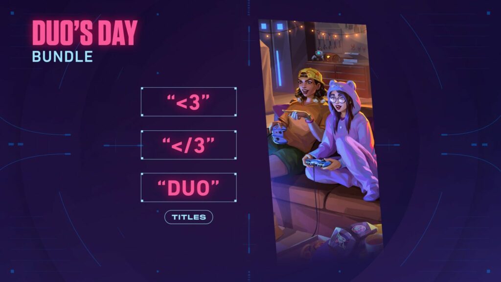 The VALORANT Duo's Day bundle's titles and a Player Card.