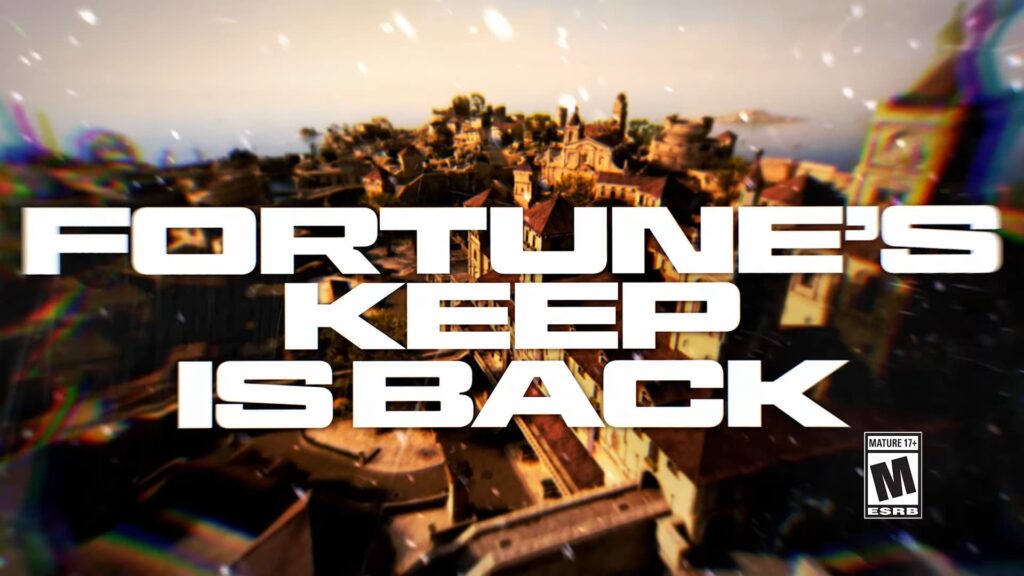 The words Fortune's Keep is back, over the top of the map, in a preview for Warzone Season 2.