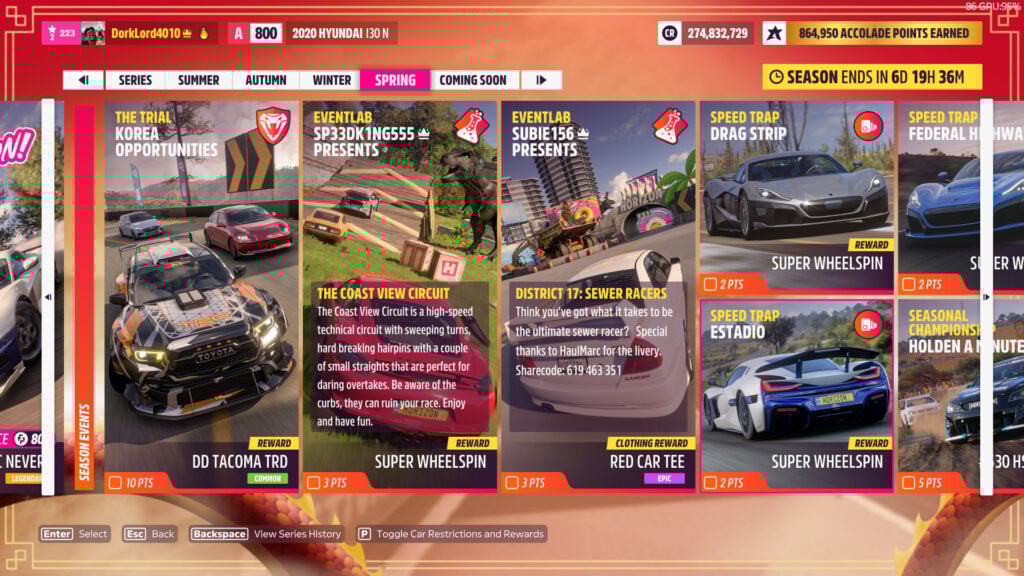 As always, the Trial and Eventlab activities greatly contribute to unlocking the 20 point reward, in this case, the MG MG7 exclusive to Forza Horizon 5.