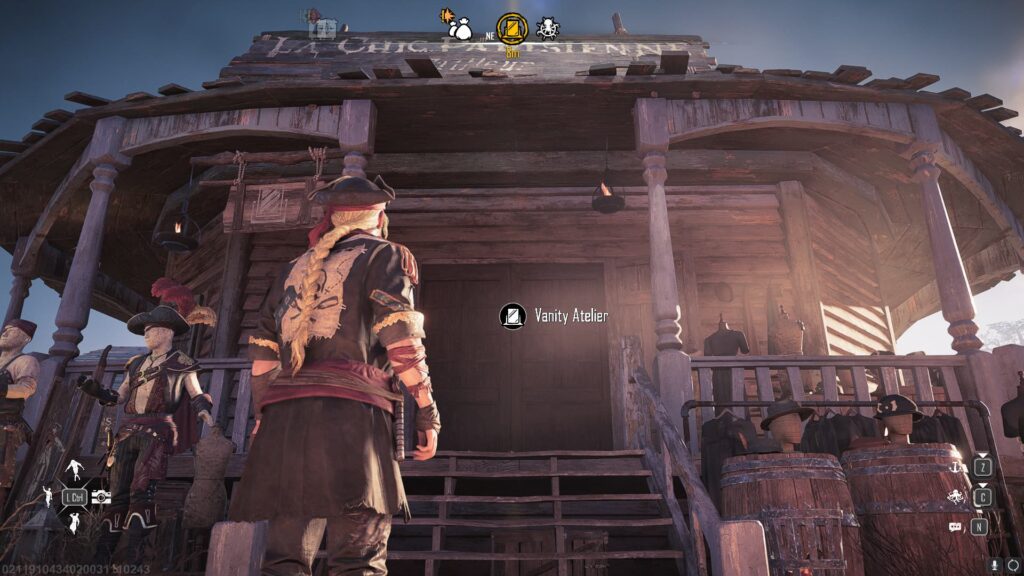 A pirate approaches the door of the Sainte-Anne Vanity Atelier in Skull and Bones.