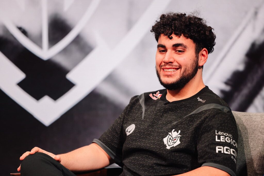 valyn of G2 Esports speaks with Esports analysts after victory at VCT Americas Kickoff on Day 3 of Week 1 at Riot Games Arena on February 18, 2024.