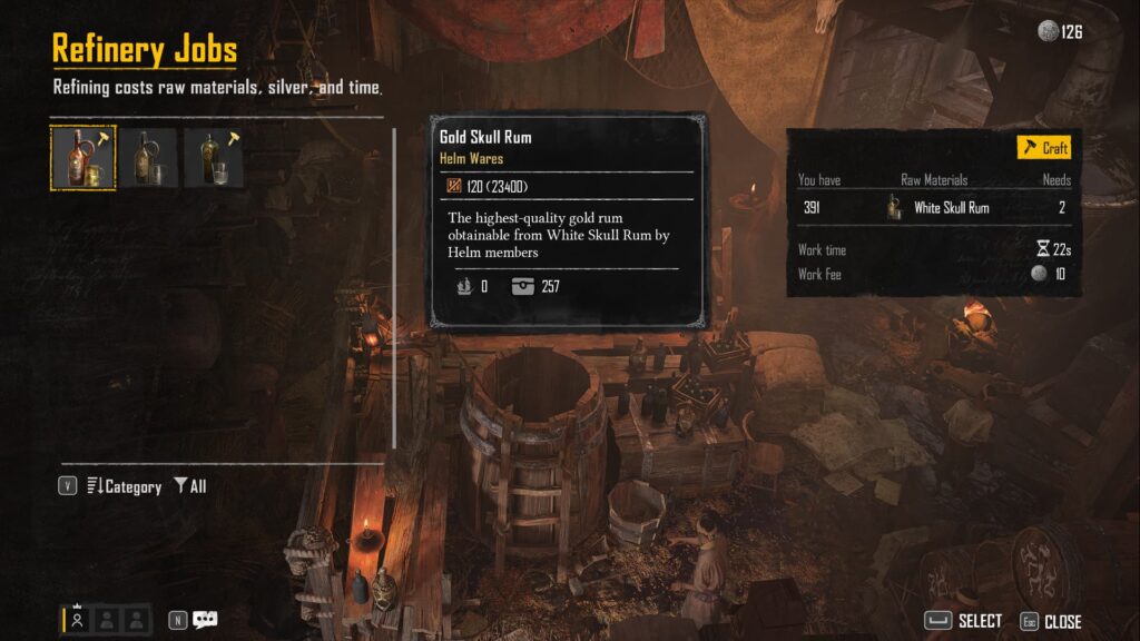 The Gold Skull Rum option to refine it at the Distillery in Skull and Bones.