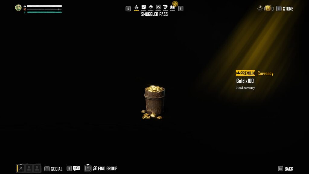 Gold x100 in the Skull and Bones Season 1 Smuggler Pass.