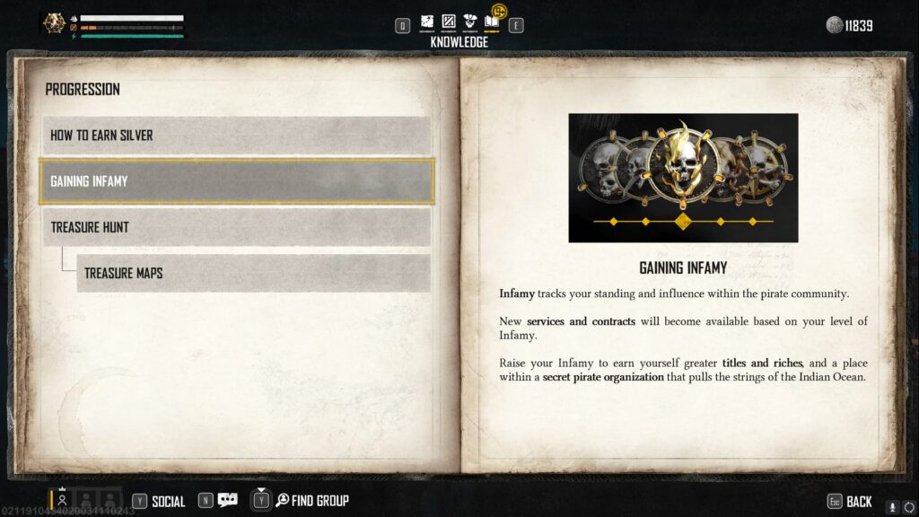 The Skull and Bones codex shows how to gain Infamy in its Progression section.