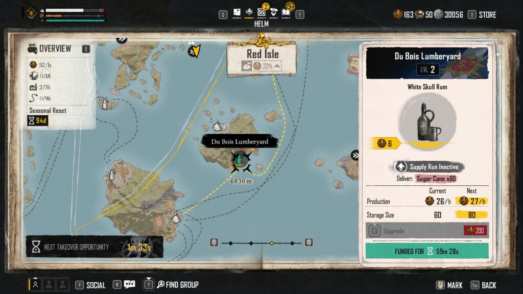 A Manufactory in the Red Isle of Skull and Bones shows Pieces of Eight being earned while it makes product.